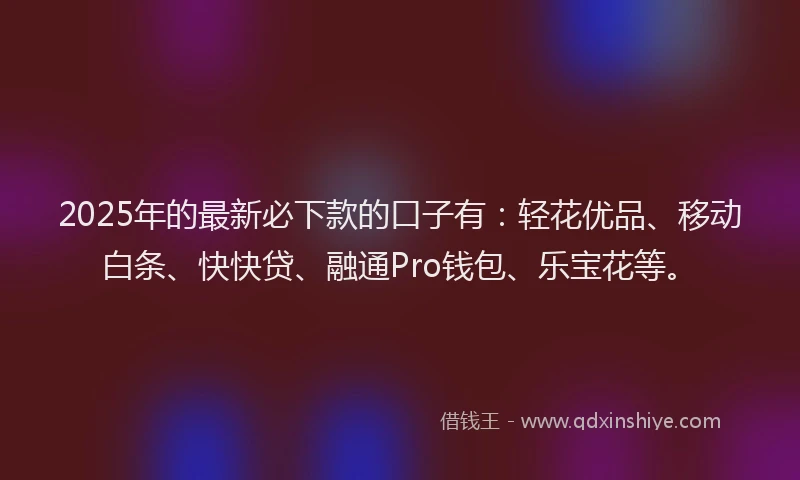 2025年的最新必下款的口子有：轻花优品、移动白条、快快贷、融通Pro钱包、乐宝花等。