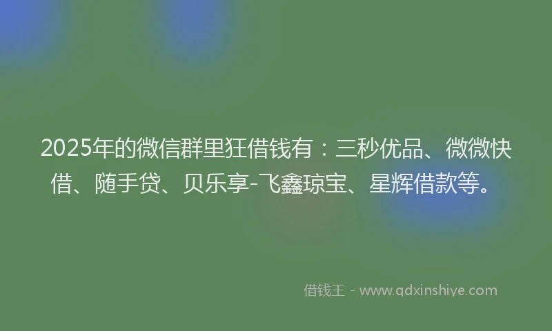 2025年的微信群里狂借钱有：三秒优品、微微快借、随手贷、贝乐享-飞鑫琼宝、星辉借款等。