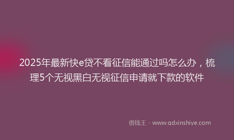 2025年最新快e贷不看征信能通过吗怎么办，梳理5个无视黑白无视征信申请就下款的软件