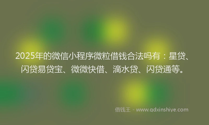 2025年的微信小程序微粒借钱合法吗有：星贷、闪贷易贷宝、微微快借、滴水贷、闪贷通等。