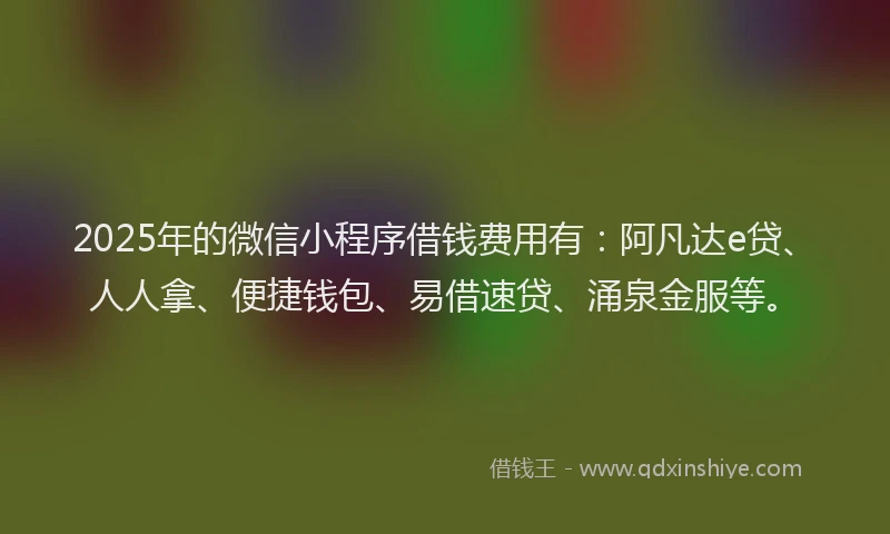 2025年的微信小程序借钱费用有：阿凡达e贷、人人拿、便捷钱包、易借速贷、涌泉金服等。