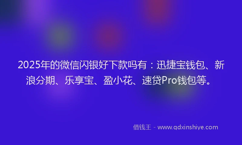 2025年的微信闪银好下款吗有：迅捷宝钱包、新浪分期、乐享宝、盈小花、速贷Pro钱包等。