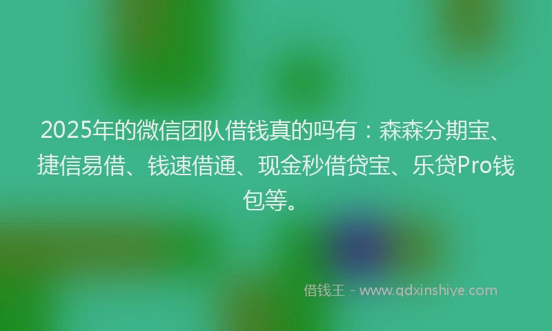 2025年的微信团队借钱真的吗有：森森分期宝、捷信易借、钱速借通、现金秒借贷宝、乐贷Pro钱包等。