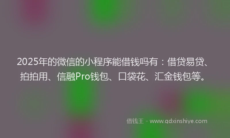 2025年的微信的小程序能借钱吗有：借贷易贷、拍拍用、信融Pro钱包、口袋花、汇金钱包等。