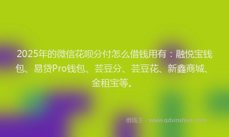 2025年的微信花呗分付怎么借钱用有：融悦宝钱包、易贷Pro钱包、芸豆分、芸豆花、新鑫商城、金租宝等。