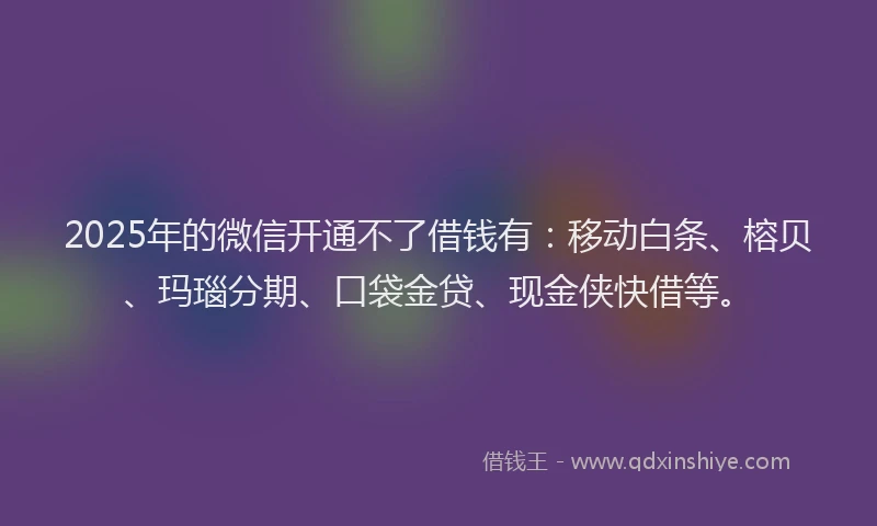 2025年的微信开通不了借钱有：移动白条、榕贝、玛瑙分期、口袋金贷、现金侠快借等。