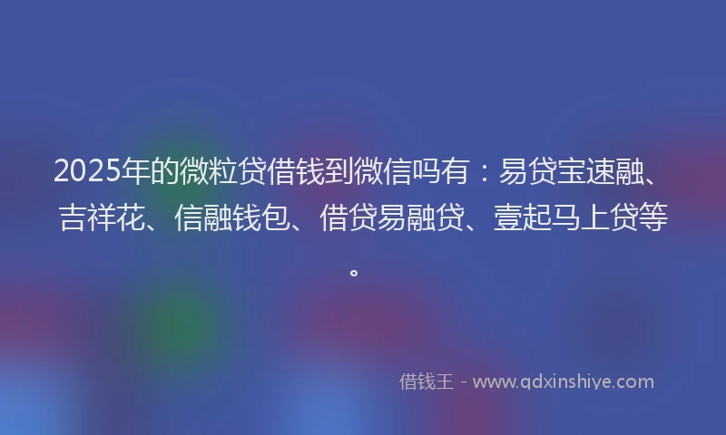 2025年的微粒贷借钱到微信吗有：易贷宝速融、吉祥花、信融钱包、借贷易融贷、壹起马上贷等。