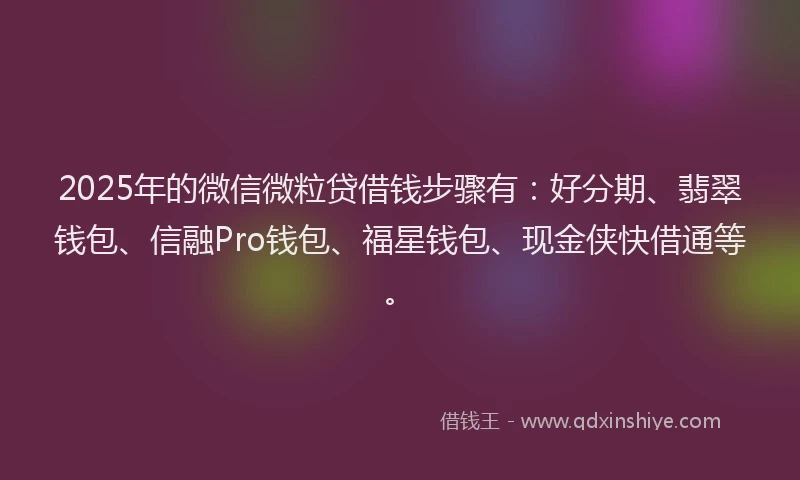 2025年的微信微粒贷借钱步骤有：好分期、翡翠钱包、信融Pro钱包、福星钱包、现金侠快借通等。