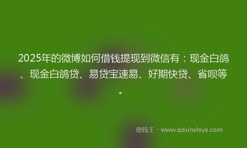 2025年的微博如何借钱提现到微信有：现金白鸽、现金白鸽贷、易贷宝速易、好期快贷、省呗等。