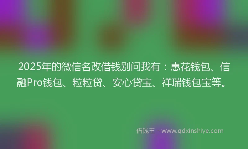 2025年的微信名改借钱别问我有：惠花钱包、信融Pro钱包、粒粒贷、安心贷宝、祥瑞钱包宝等。