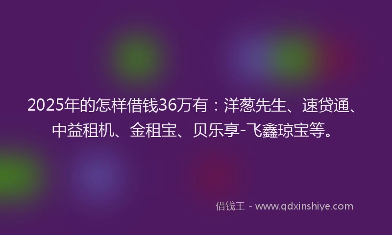 2025年的怎样借钱36万有：洋葱先生、速贷通、中益租机、金租宝、贝乐享-飞鑫琼宝等。