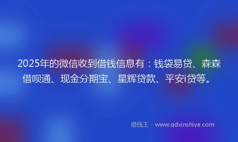 2025年的微信收到借钱信息有：钱袋易贷、森森借呗通、现金分期宝、星辉贷款、平安i贷等。