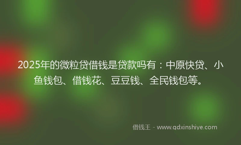 2025年的微粒贷借钱是贷款吗有：中原快贷、小鱼钱包、借钱花、豆豆钱、全民钱包等。
