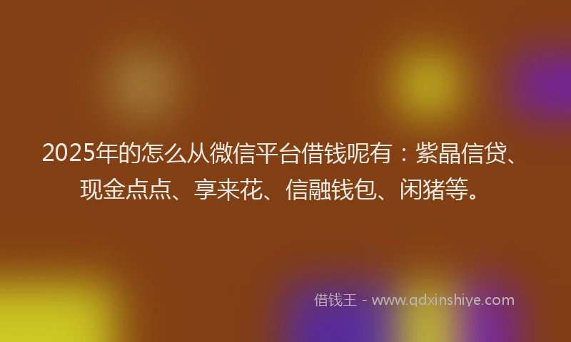 2025年的怎么从微信平台借钱呢有：紫晶信贷、现金点点、享来花、信融钱包、闲猪等。