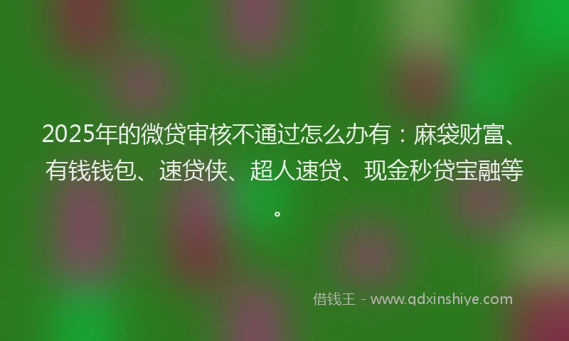 2025年的微贷审核不通过怎么办有：麻袋财富、有钱钱包、速贷侠、超人速贷、现金秒贷宝融等。