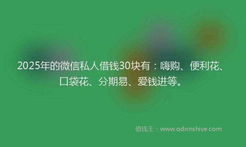 2025年的微信私人借钱30块有：嗨购、便利花、口袋花、分期易、爱钱进等。