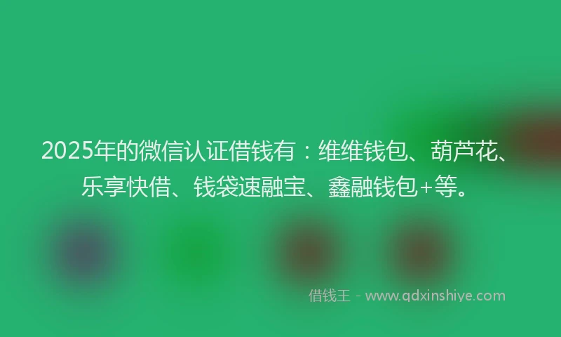 2025年的微信认证借钱有：维维钱包、葫芦花、乐享快借、钱袋速融宝、鑫融钱包+等。