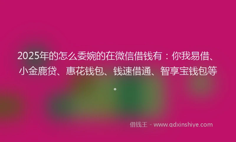 2025年的怎么委婉的在微信借钱有：你我易借、小金鹿贷、惠花钱包、钱速借通、智享宝钱包等。