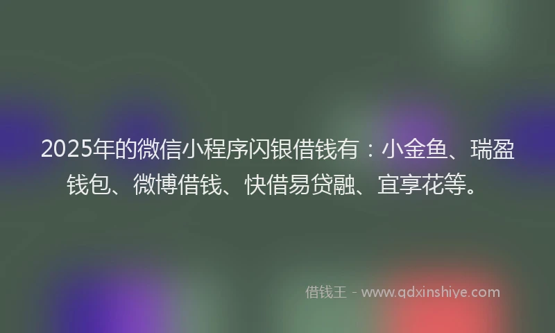2025年的微信小程序闪银借钱有：小金鱼、瑞盈钱包、微博借钱、快借易贷融、宜享花等。