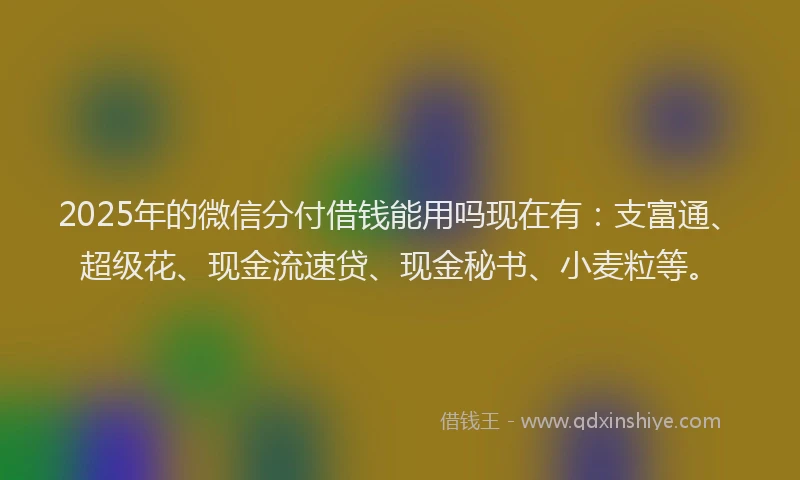 2025年的微信分付借钱能用吗现在有：支富通、超级花、现金流速贷、现金秘书、小麦粒等。