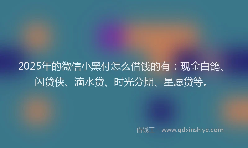 2025年的微信小黑付怎么借钱的有：现金白鸽、闪贷侠、滴水贷、时光分期、星愿贷等。
