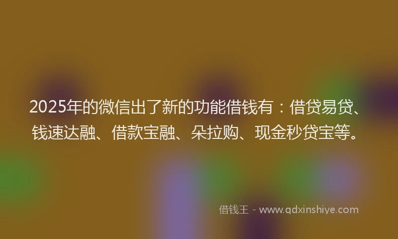 2025年的微信出了新的功能借钱有：借贷易贷、钱速达融、借款宝融、朵拉购、现金秒贷宝等。