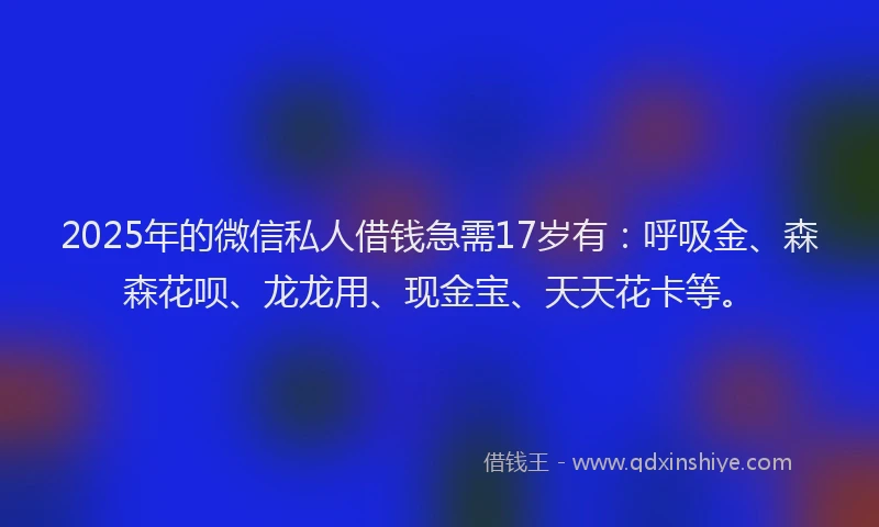 2025年的微信私人借钱急需17岁有：呼吸金、森森花呗、龙龙用、现金宝、天天花卡等。