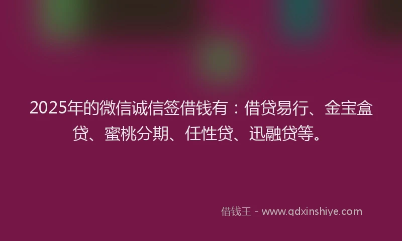 2025年的微信诚信签借钱有:借贷易行、金宝盒贷、蜜桃分期、任性贷、迅融贷等。
