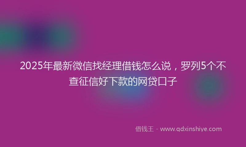 2025年最新微信找经理借钱怎么说，罗列5个不查征信好下款的网贷口子