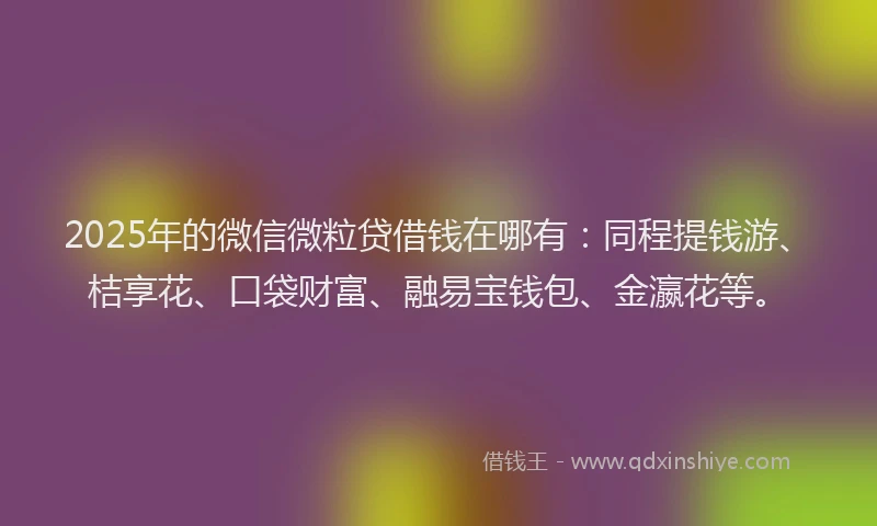 2025年的微信微粒贷借钱在哪有：同程提钱游、桔享花、口袋财富、融易宝钱包、金瀛花等。
