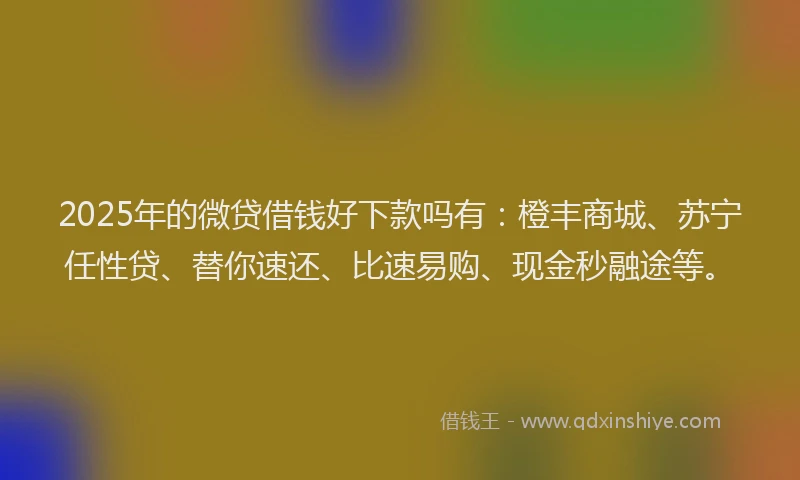 2025年的微贷借钱好下款吗有：橙丰商城、苏宁任性贷、替你速还、比速易购、现金秒融途等。