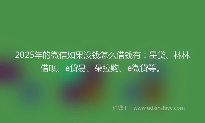 2025年的微信如果没钱怎么借钱有：星贷、林林借呗、e贷易、朵拉购、e微贷等。