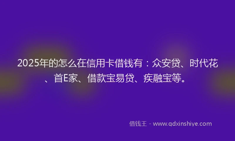 2025年的怎么在信用卡借钱有：众安贷、时代花、首E家、借款宝易贷、疾融宝等。