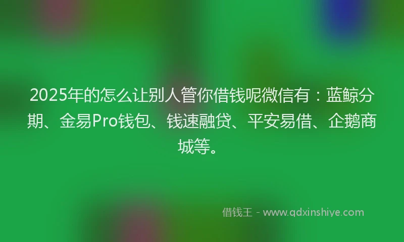 2025年的怎么让别人管你借钱呢微信有：蓝鲸分期、金易Pro钱包、钱速融贷、平安易借、企鹅商城等。