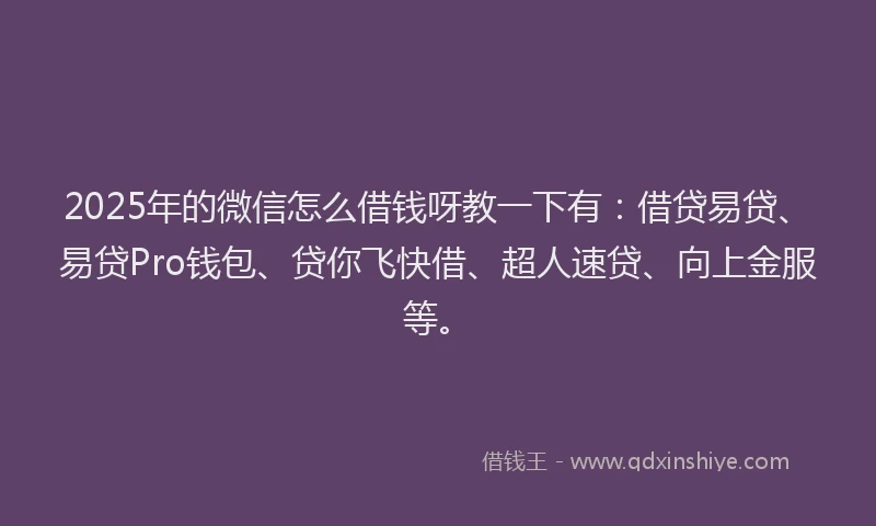 2025年的微信怎么借钱呀教一下有：借贷易贷、易贷Pro钱包、贷你飞快借、超人速贷、向上金服等。