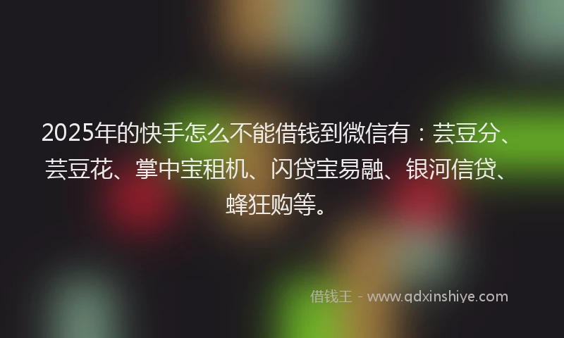2025年的快手怎么不能借钱到微信有：芸豆分、芸豆花、掌中宝租机、闪贷宝易融、银河信贷、蜂狂购等。