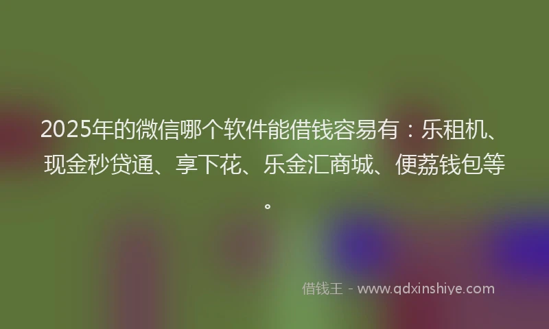 2025年的微信哪个软件能借钱容易有：乐租机、现金秒贷通、享下花、乐金汇商城、便荔钱包等。