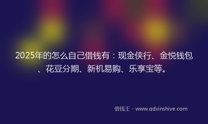 2025年的怎么自己借钱有：现金侠行、金悦钱包、花豆分期、新机易购、乐享宝等。
