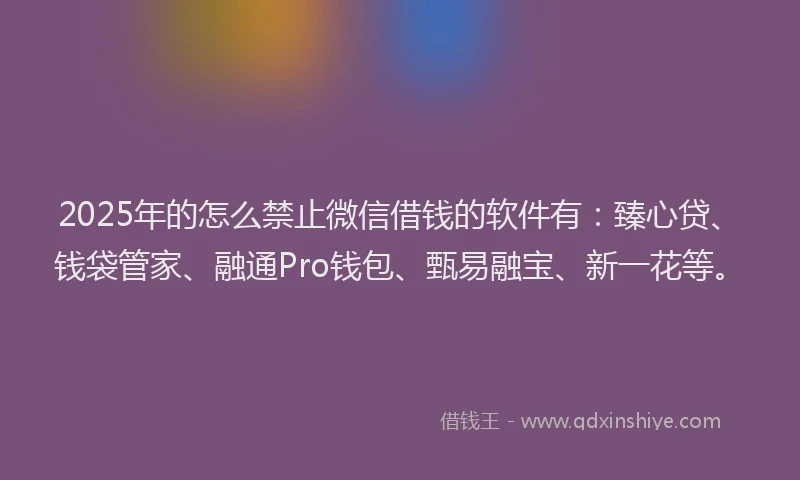 2025年的怎么禁止微信借钱的软件有：臻心贷、钱袋管家、融通Pro钱包、甄易融宝、新一花等。