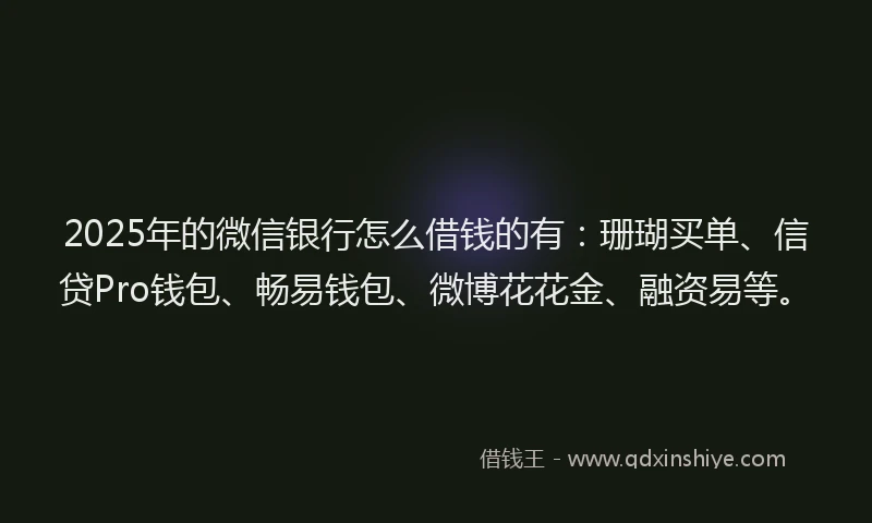 2025年的微信银行怎么借钱的有：珊瑚买单、信贷Pro钱包、畅易钱包、微博花花金、融资易等。