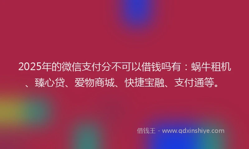 2025年的微信支付分不可以借钱吗有：蜗牛租机、臻心贷、爱物商城、快捷宝融、支付通等。