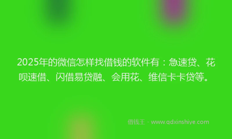 2025年的微信怎样找借钱的软件有：急速贷、花呗速借、闪借易贷融、会用花、维信卡卡贷等。