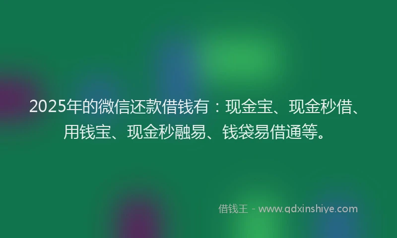 2025年的微信还款借钱有：现金宝、现金秒借、用钱宝、现金秒融易、钱袋易借通等。