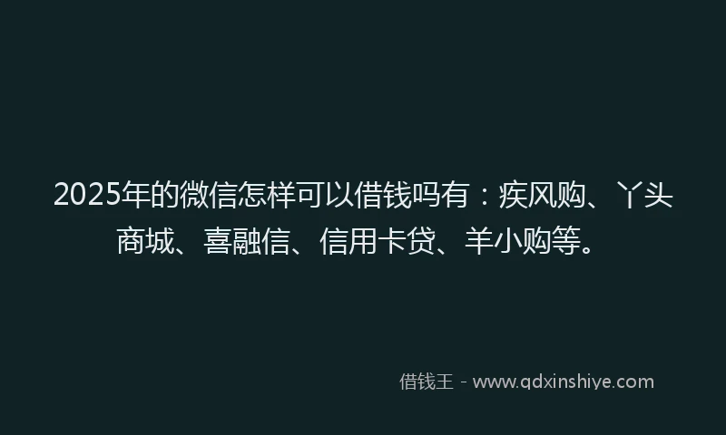 2025年的微信怎样可以借钱吗有：疾风购、丫头商城、喜融信、信用卡贷、羊小购等。