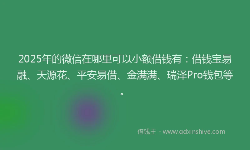 2025年的微信在哪里可以小额借钱有：借钱宝易融、天源花、平安易借、金满满、瑞泽Pro钱包等。