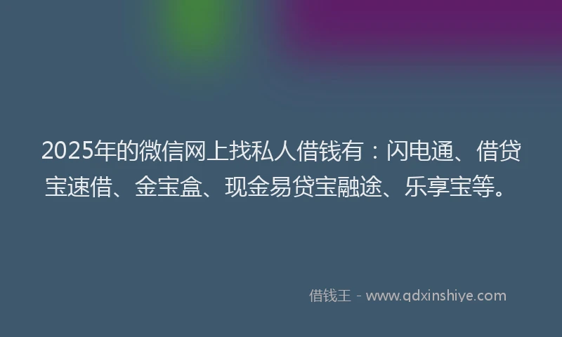 2025年的微信网上找私人借钱有：闪电通、借贷宝速借、金宝盒、现金易贷宝融途、乐享宝等。