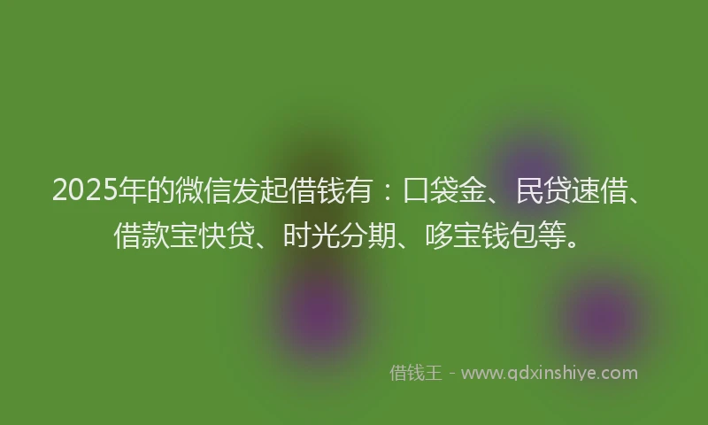 2025年的微信发起借钱有：口袋金、民贷速借、借款宝快贷、时光分期、哆宝钱包等。