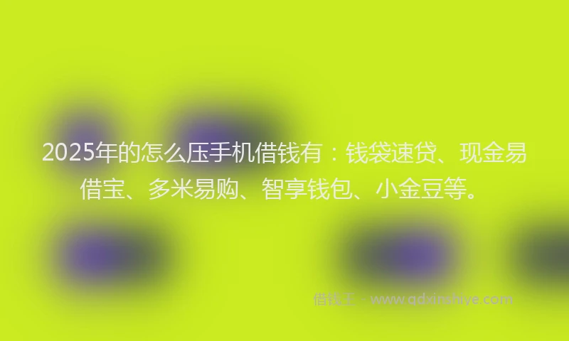 2025年的怎么压手机借钱有：钱袋速贷、现金易借宝、多米易购、智享钱包、小金豆等。