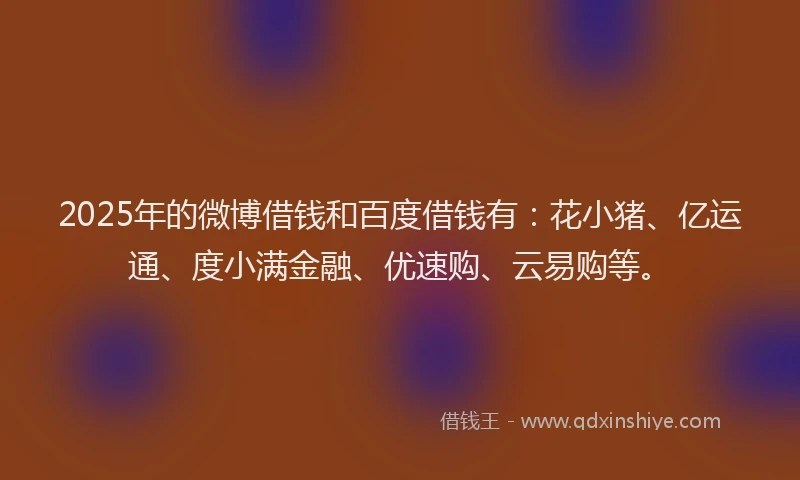 2025年的微博借钱和百度借钱有：花小猪、亿运通、度小满金融、优速购、云易购等。