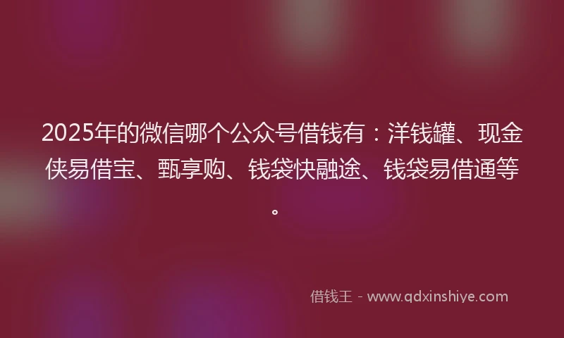 2025年的微信哪个公众号借钱有：洋钱罐、现金侠易借宝、甄享购、钱袋快融途、钱袋易借通等。